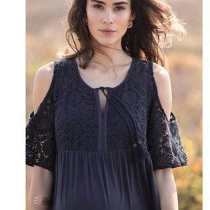Daniel Rainn Maternity Blue Lace Cold Shoulder Top